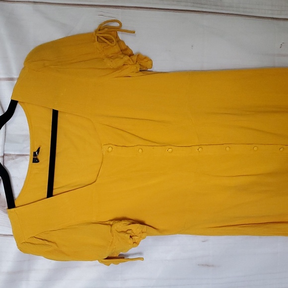 Vero Moda Yellow Button Up Square Neck Cotton Dress Size M Fall/Spring/Summer - Picture 6 of 9